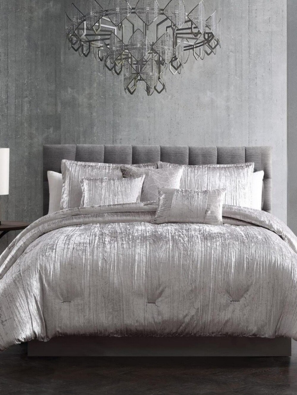 Gray Textured 7 Piece Comforter Set with Pleated Detail